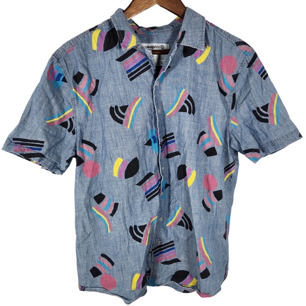 Target 2021 Take Pride Button Up Chambray Shirt Rainbow Geometric Size Medium